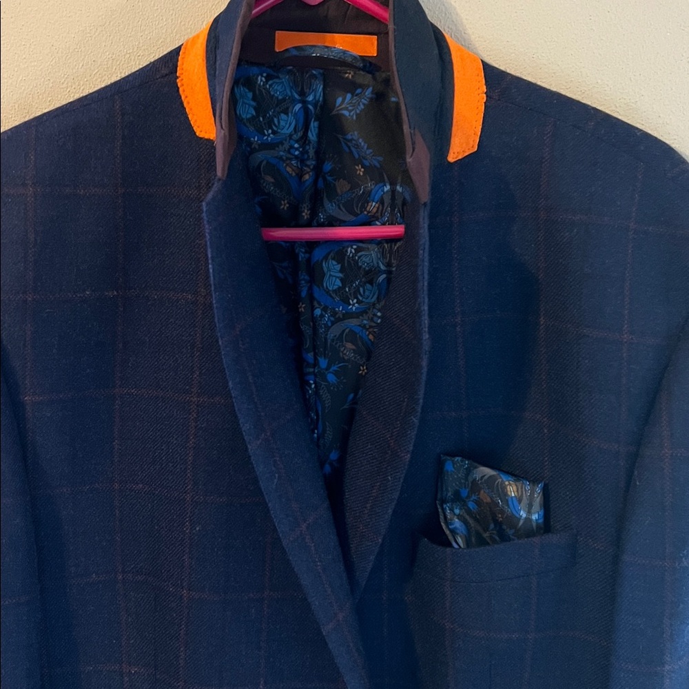 Men's Navy Blazer with Orange Accents